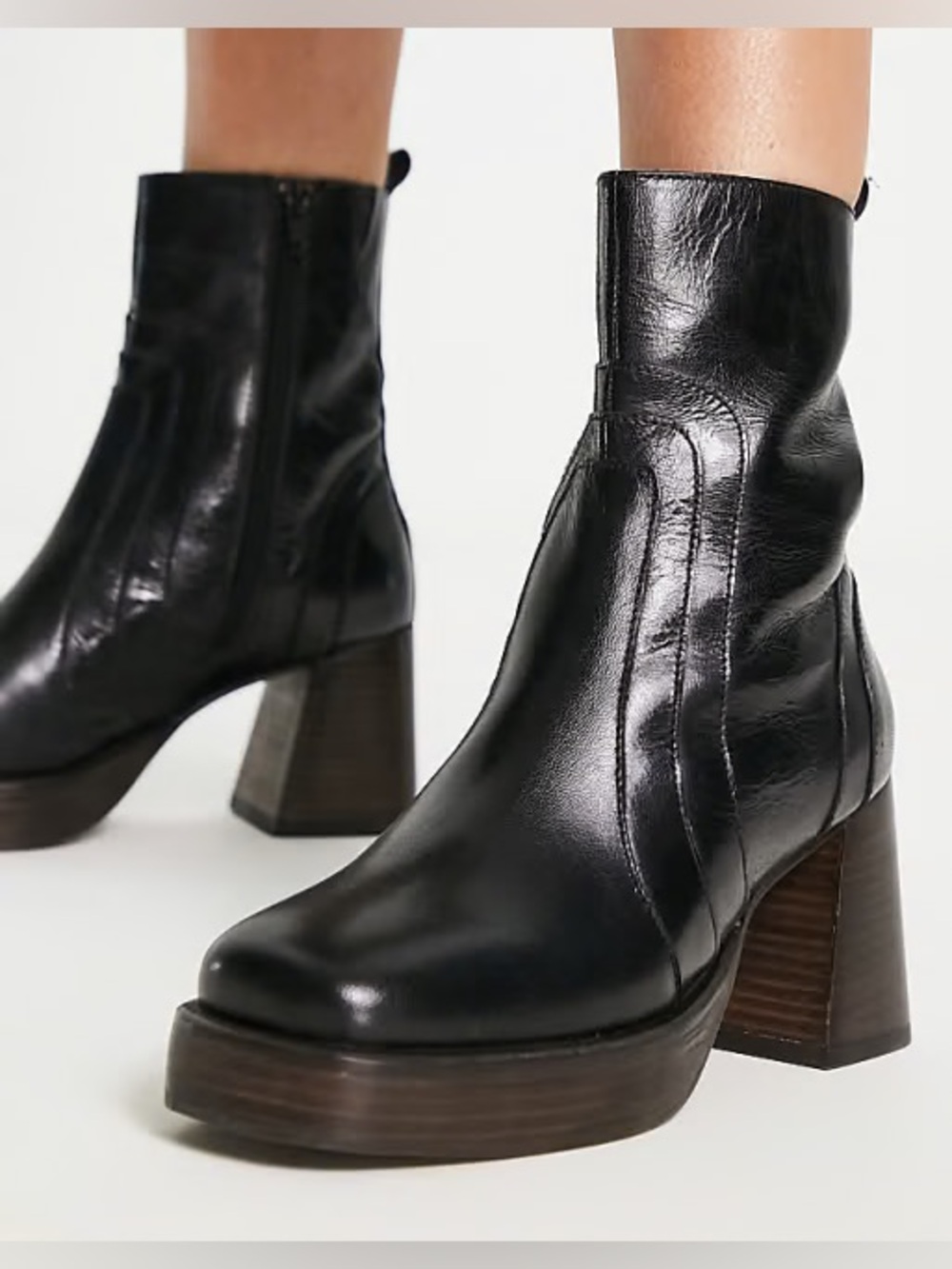 Marc Fisher Black Leather Abitha Block Heels Ankle Booties Size 8 Y2K